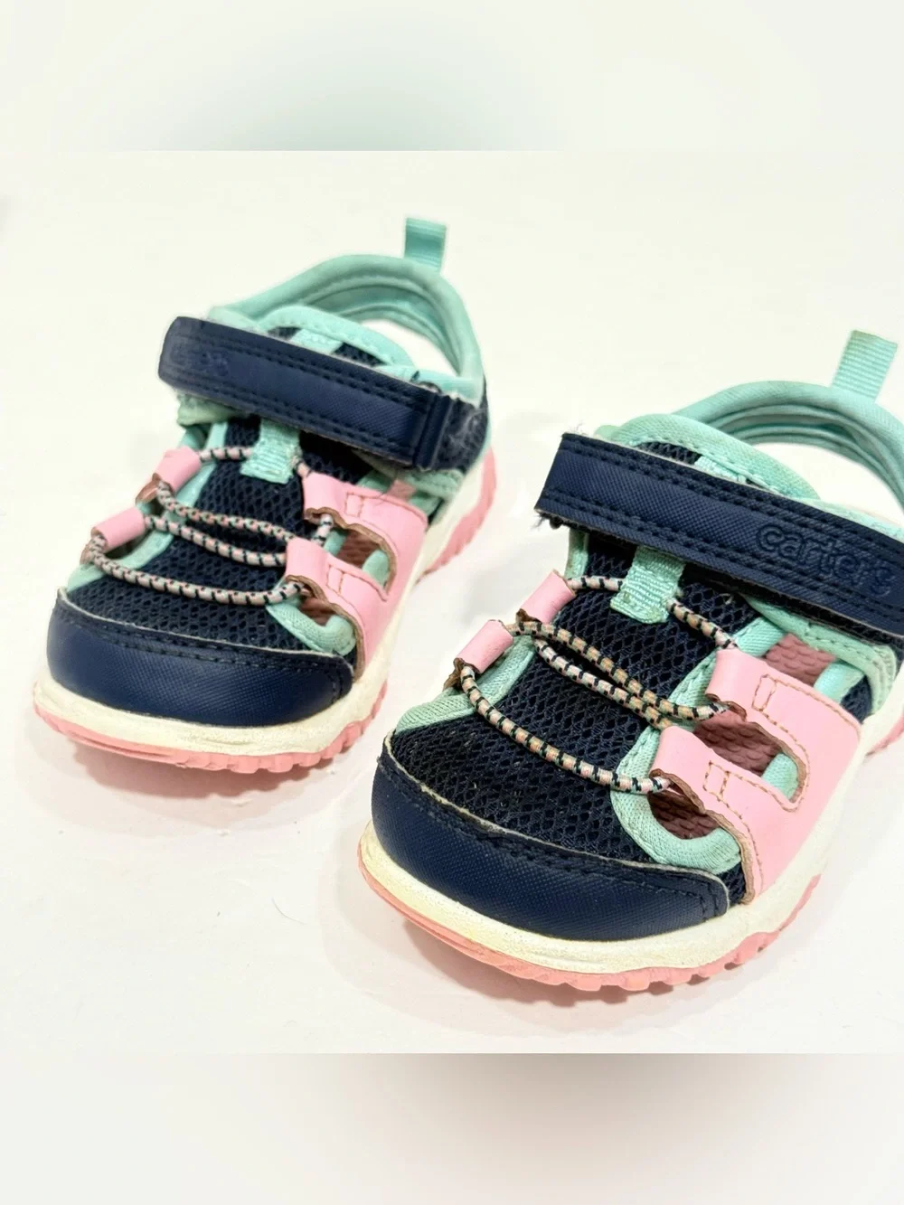 Carter's Navy Pink Aqua Kids Sport Sandals Water Shoes Size 6 Toddler Easy Pleas